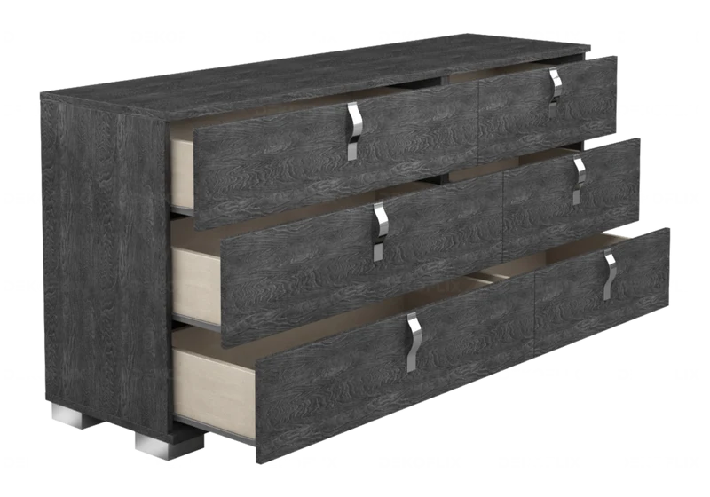 Commode 6 tiroirs bouleau gris laqué design - Sarah