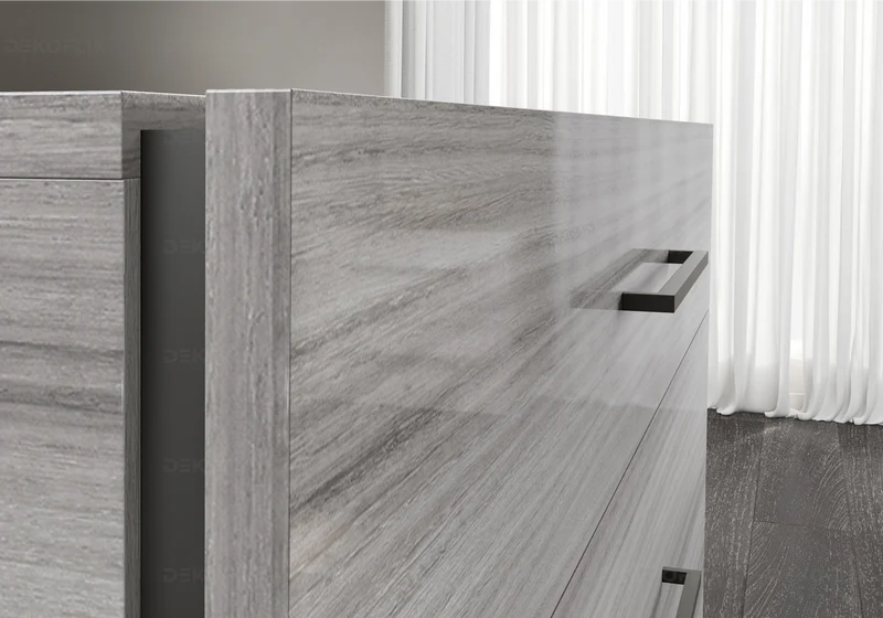 Commode 3 tiroirs gris argent laquée design - Mia