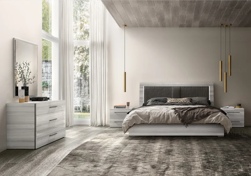 Commode 3 tiroirs gris argent laquée design - Mia