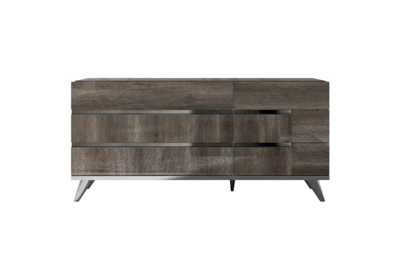 Commode 6 tiroirs bois chêne laqué design - Medea