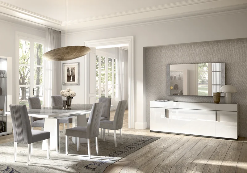 Buffet 3 ou 4 portes blanc laqué marbre gris - Mara