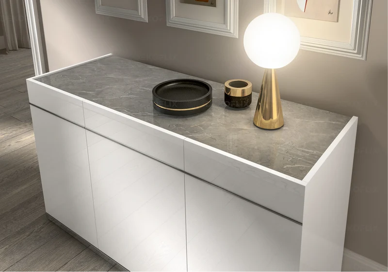 Buffet 3 ou 4 portes blanc laqué marbre gris - Mara