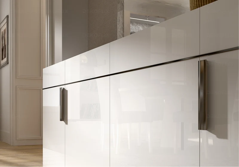 Buffet 3 ou 4 portes blanc laqué marbre gris - Mara