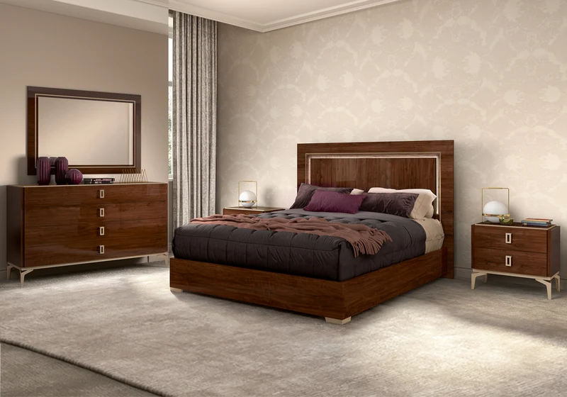 Commode noyer laqué 4 tiroirs – Eva