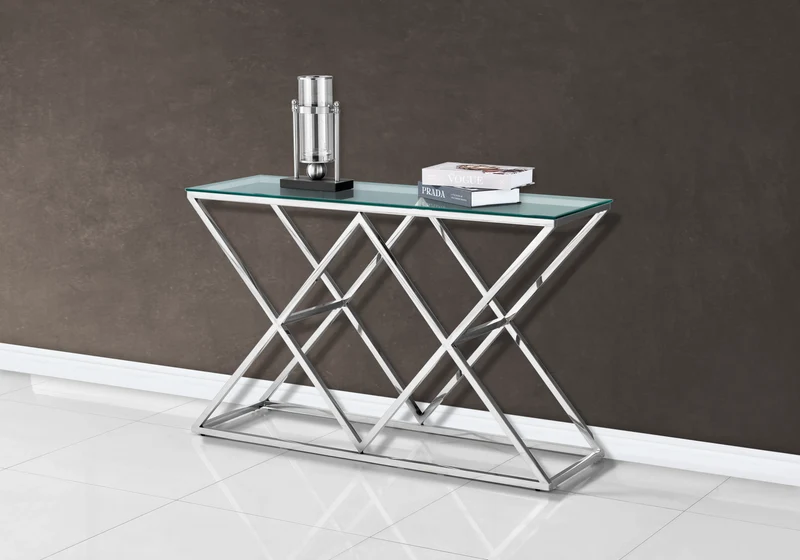 Console d'entrée en verre transparent et pied argent - Erly