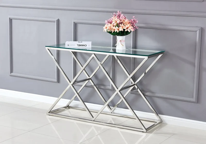 Console d'entrée en verre transparent et pied argent - Erly