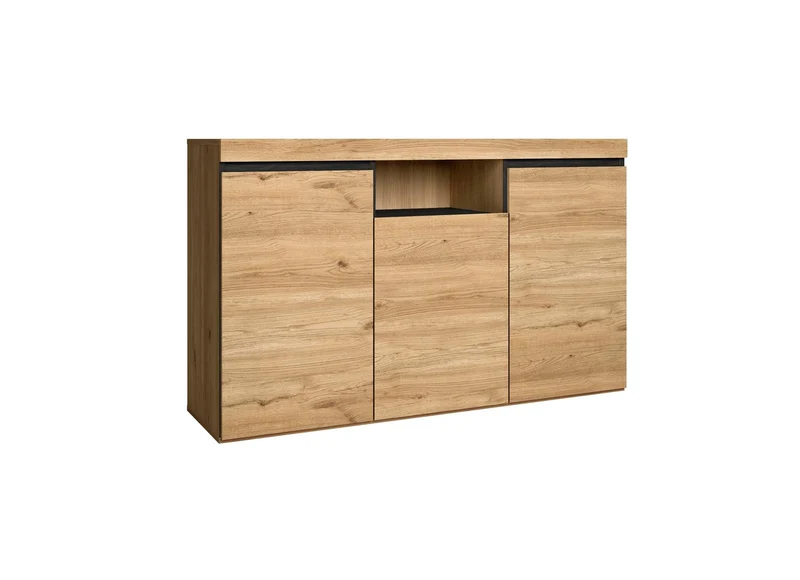 Buffet salon Salle à manger bureau Couleur ''Chêne/Noir'' 3 Portes 1 Compartiment 81x140x40cm, nordique