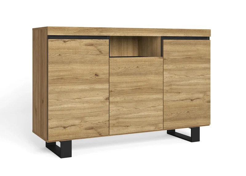 Buffet salon Salle à manger bureau Couleur ''Chêne/Noir'' 3 Portes 1 Compartiment 140x40x92cm