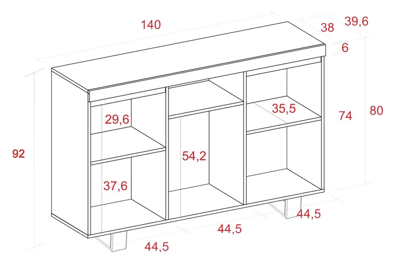 Buffet salon Salle à manger bureau Couleur ''Chêne/Noir'' 3 Portes 1 Compartiment 140x40x92cm