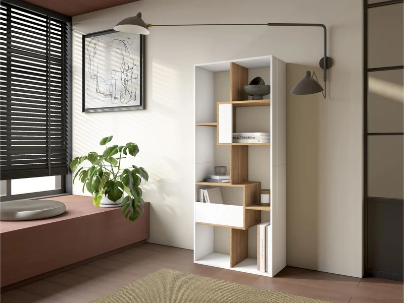 Étagère bibliothèque 162x67x31cm, horizontal ou vertical Blanc et chene