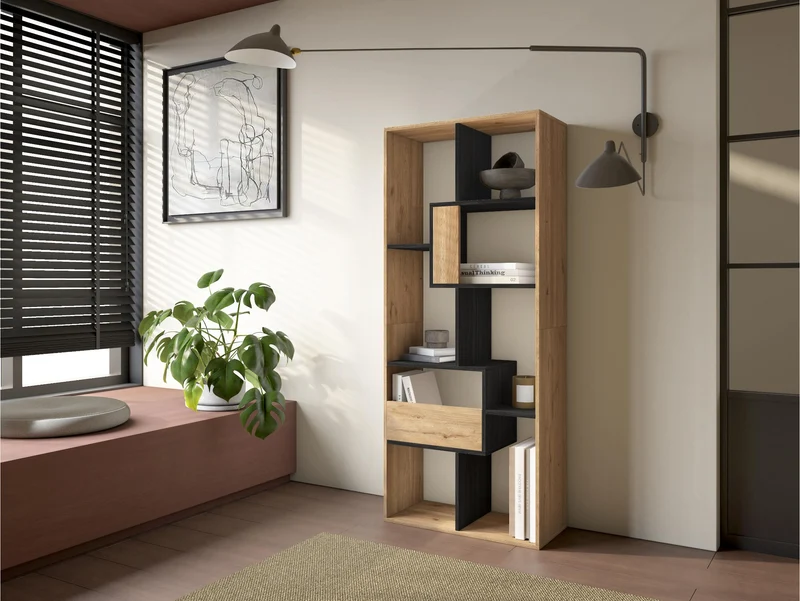 Étagère bibliothèque 162x67x31cm, horizontal ou vertical Chêne et noir