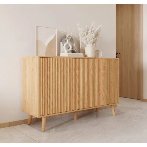 Buffet en chêne Alba 120 cm avec portes cannelées Rocco