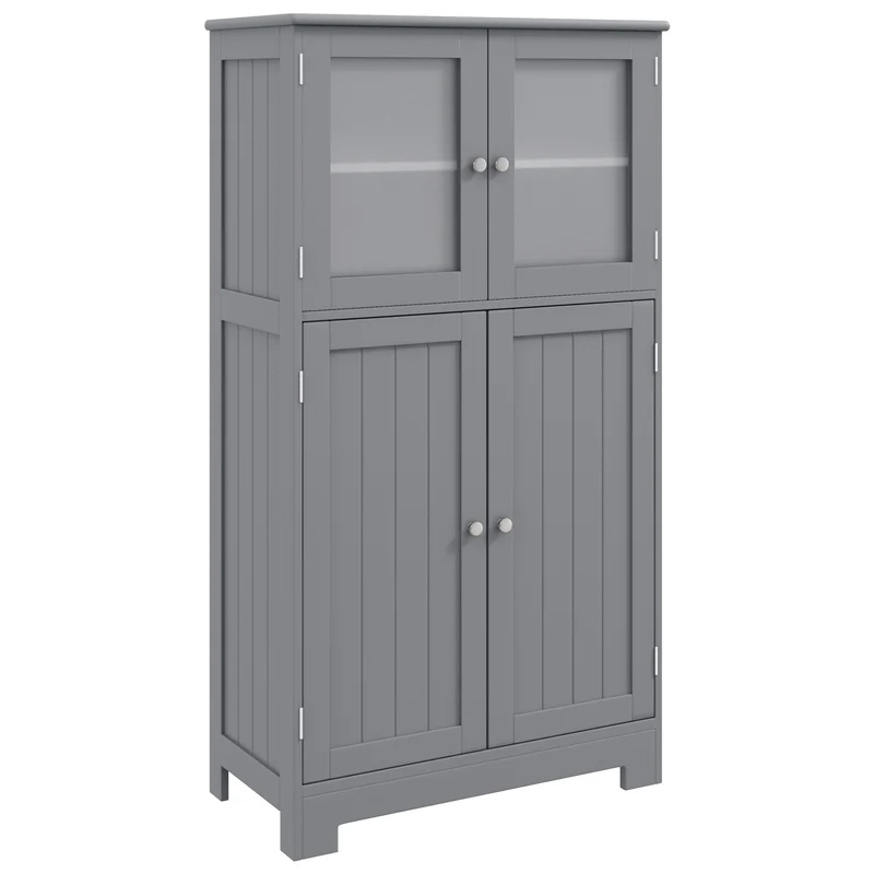 Bathroom Floor Storage Cabinet With Doors, Adjustable Shelf, Gray