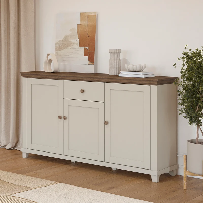 Buffet 3 portes 1 tiroir Martin Beige et Bois