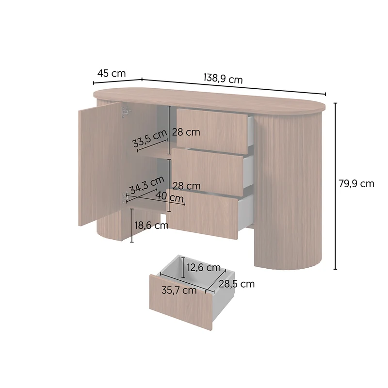 Buffet 1 porte 3 tiroirs Canopée Bois foncé