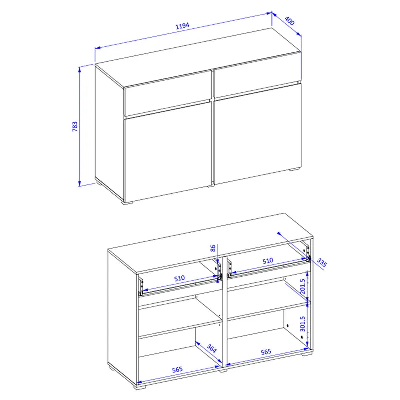 Buffet 2 portes 2 tiroirs Lilia Bois