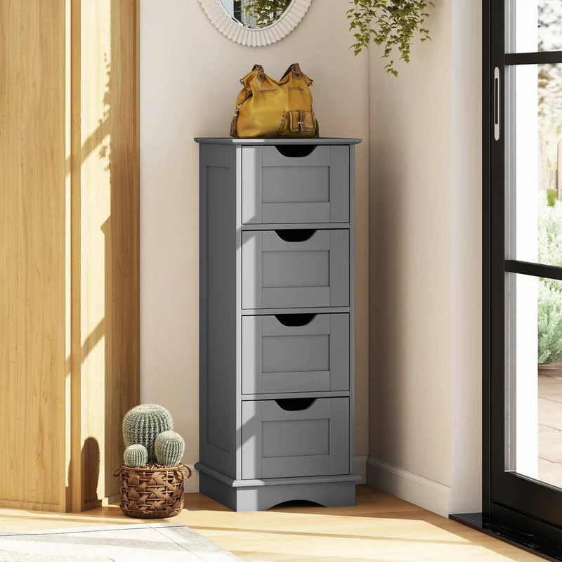 Bathroom Storage Cabinet, 4 Drawers, Gray