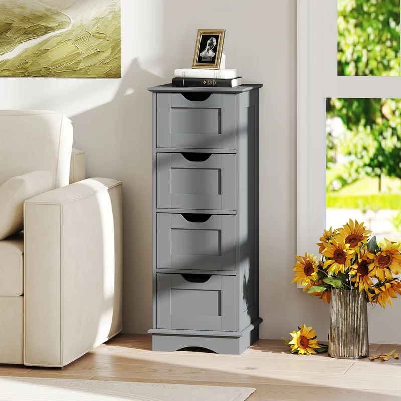 Bathroom Storage Cabinet, 4 Drawers, Gray