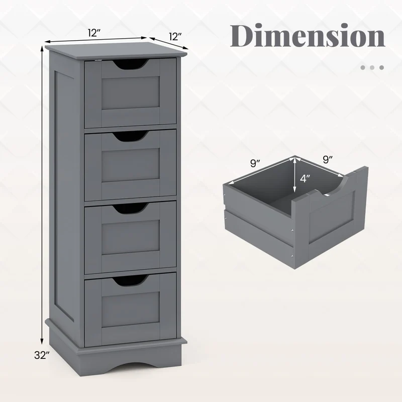 Bathroom Storage Cabinet, 4 Drawers, Gray