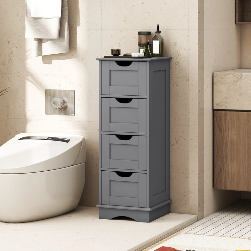 Bathroom Storage Cabinet, 4 Drawers, Gray