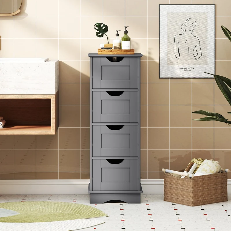 Bathroom Storage Cabinet, 4 Drawers, Gray