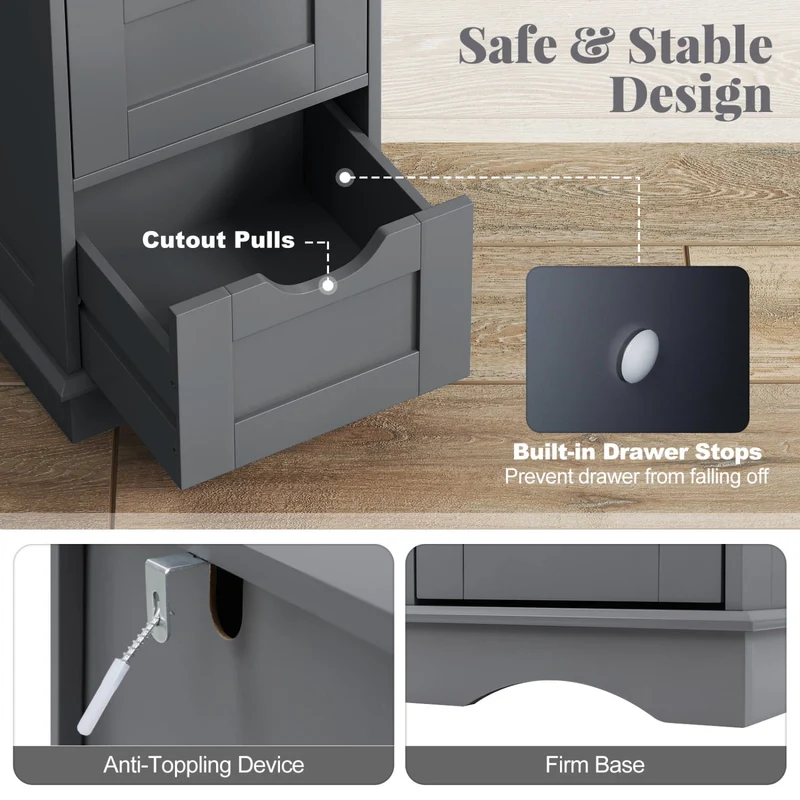 Bathroom Storage Cabinet, 4 Drawers, Gray