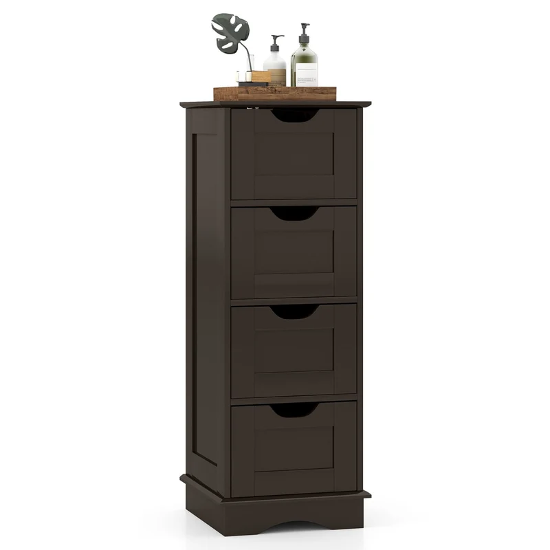 Bathroom Storage Cabinet, 4 Drawers, Brown