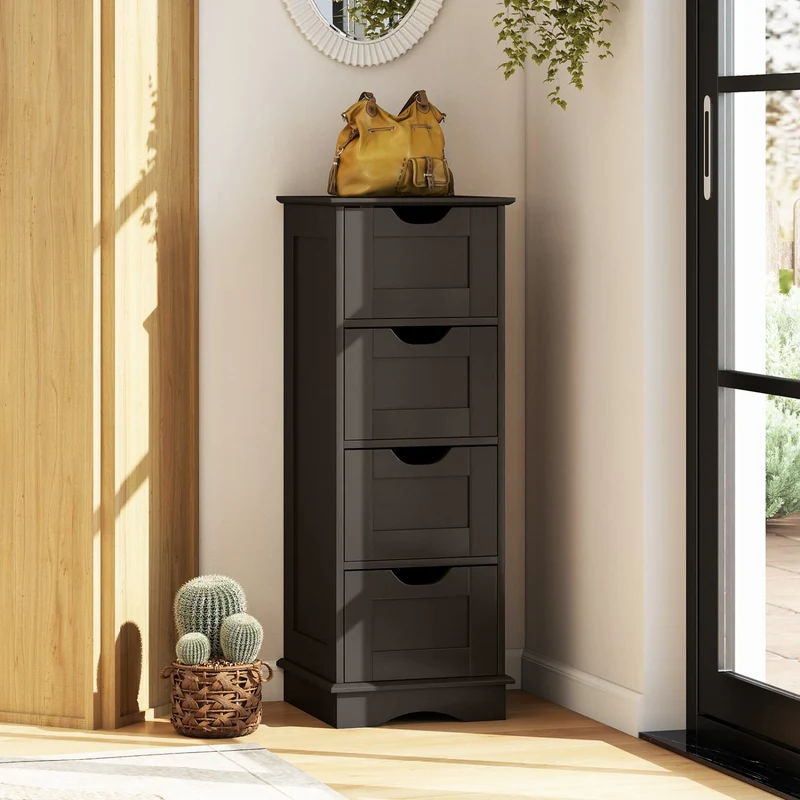 Bathroom Storage Cabinet, 4 Drawers, Brown