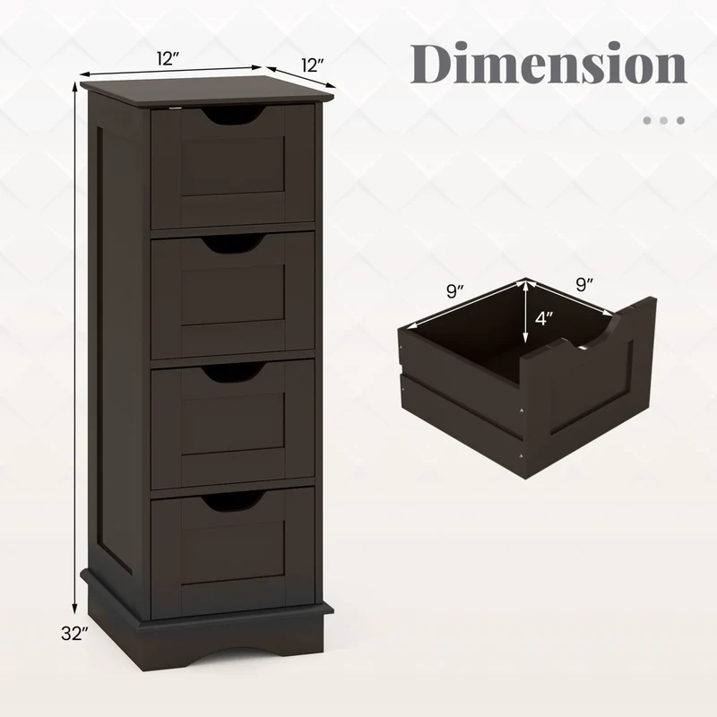Bathroom Storage Cabinet, 4 Drawers, Brown