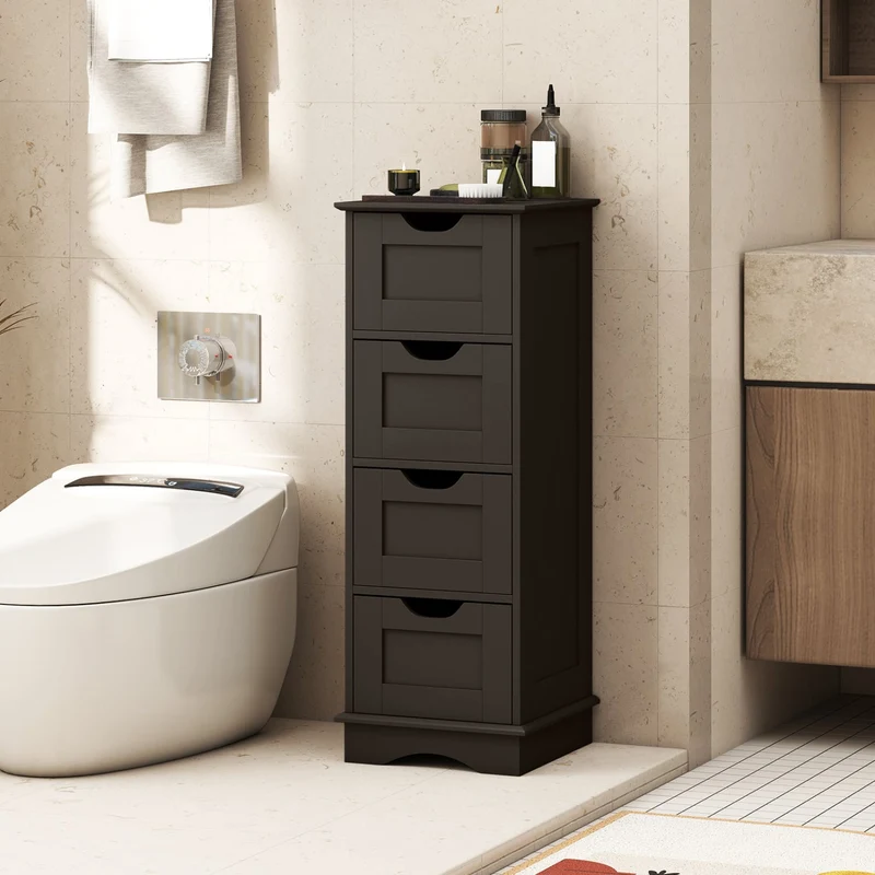 Bathroom Storage Cabinet, 4 Drawers, Brown