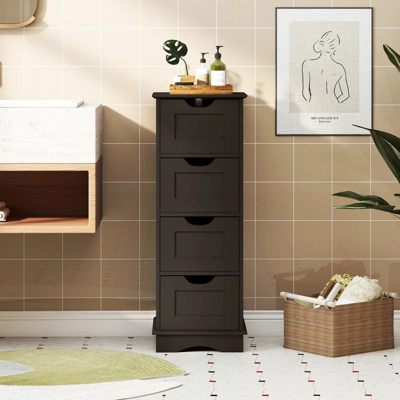 Bathroom Storage Cabinet, 4 Drawers, Brown