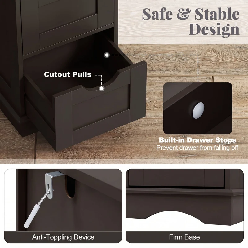 Bathroom Storage Cabinet, 4 Drawers, Brown
