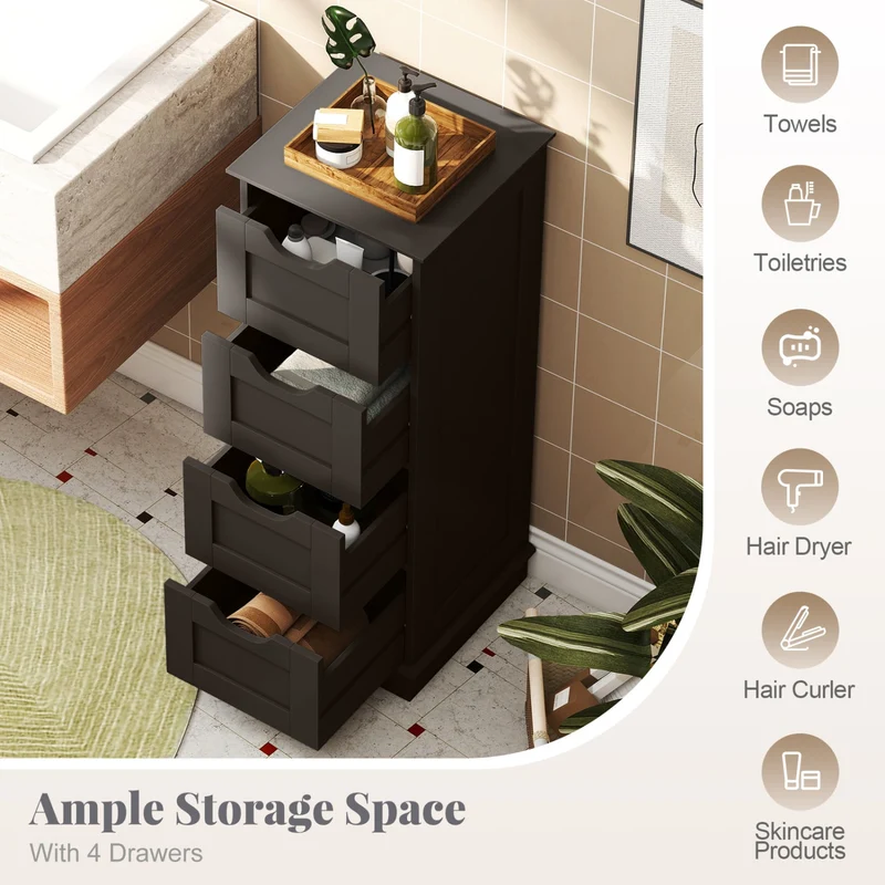 Bathroom Storage Cabinet, 4 Drawers, Brown