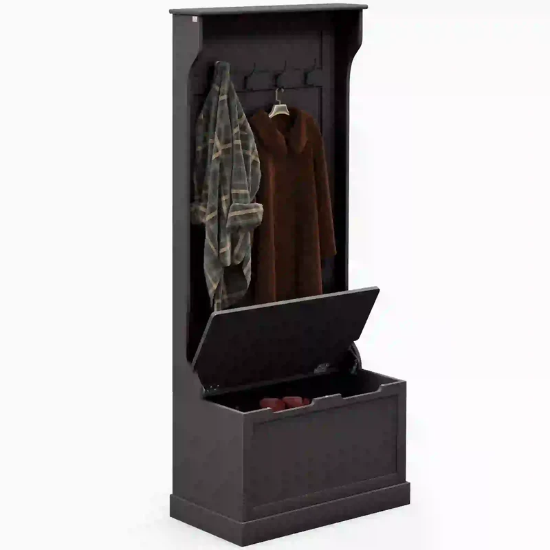 3-In-1 Hall Tree, Coat Rack, Shoe Storage, Bench Seat, Black