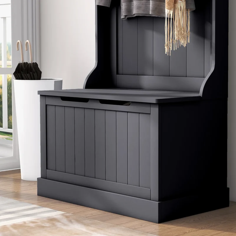 3-In-1 Hall Tree, Coat Rack, Shoe Storage, Bench Seat, Black