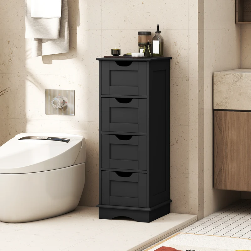 Bathroom Storage Cabinet, 4 Drawers, Black