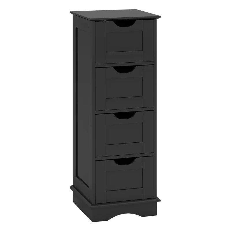 Bathroom Storage Cabinet, 4 Drawers, Black