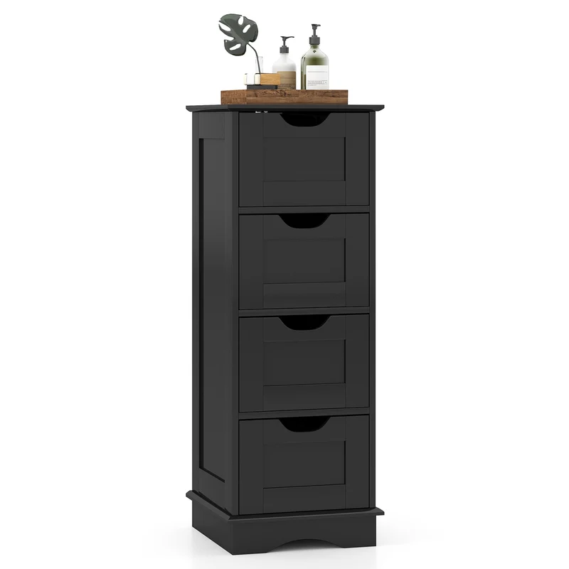 Bathroom Storage Cabinet, 4 Drawers, Black