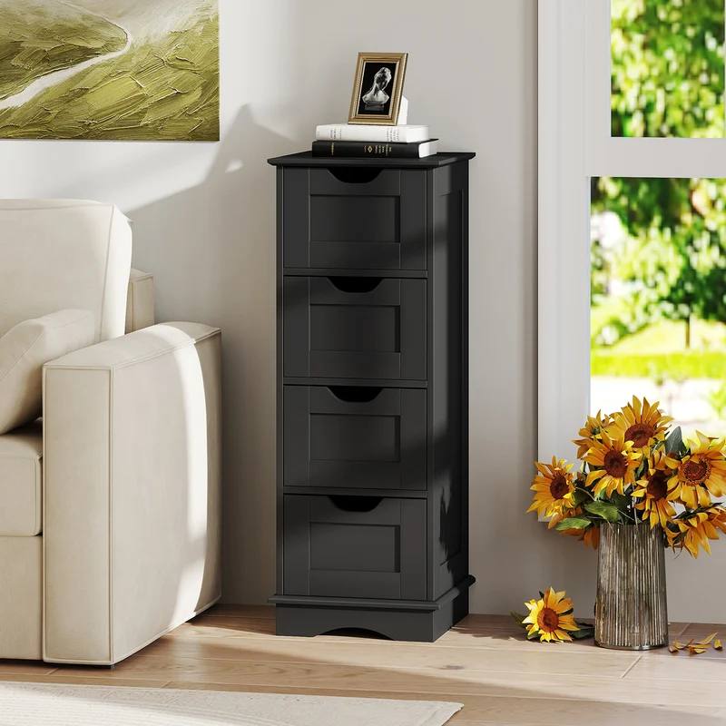 Bathroom Storage Cabinet, 4 Drawers, Black