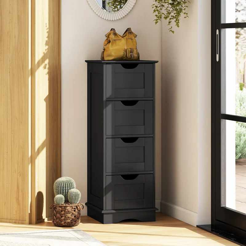 Bathroom Storage Cabinet, 4 Drawers, Black