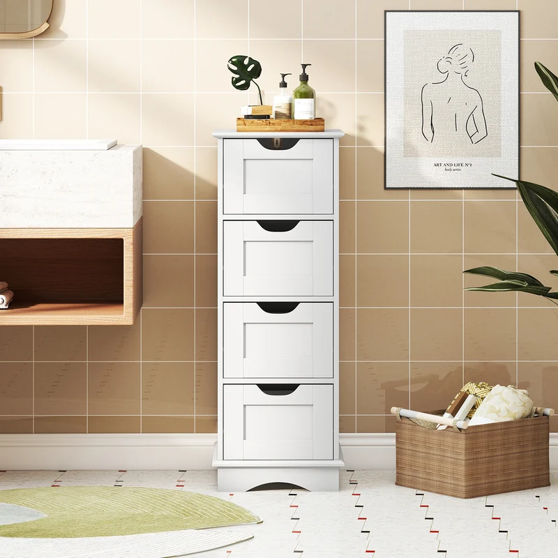 Bathroom Storage Cabinet With 4 Drawers, White