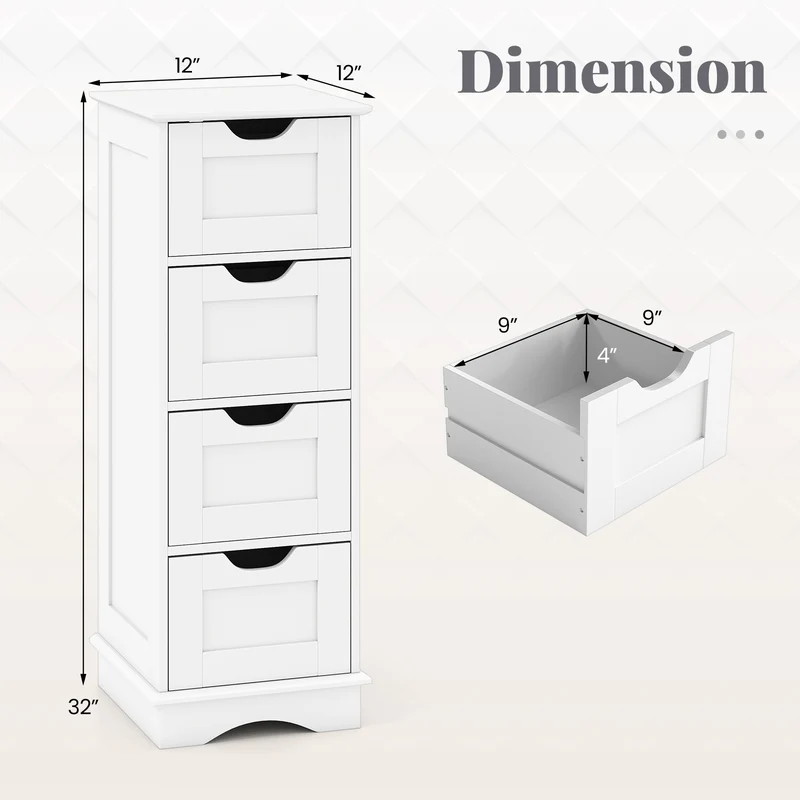 Bathroom Storage Cabinet With 4 Drawers, White