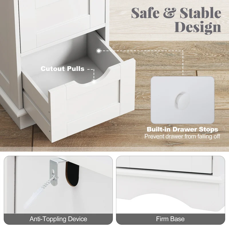 Bathroom Storage Cabinet With 4 Drawers, White