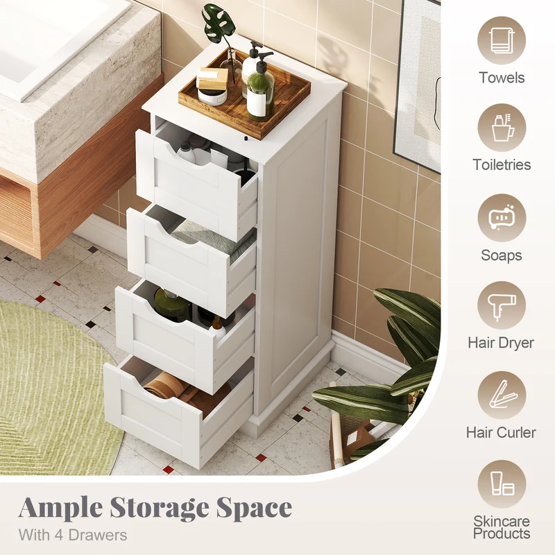 Bathroom Storage Cabinet With 4 Drawers, White