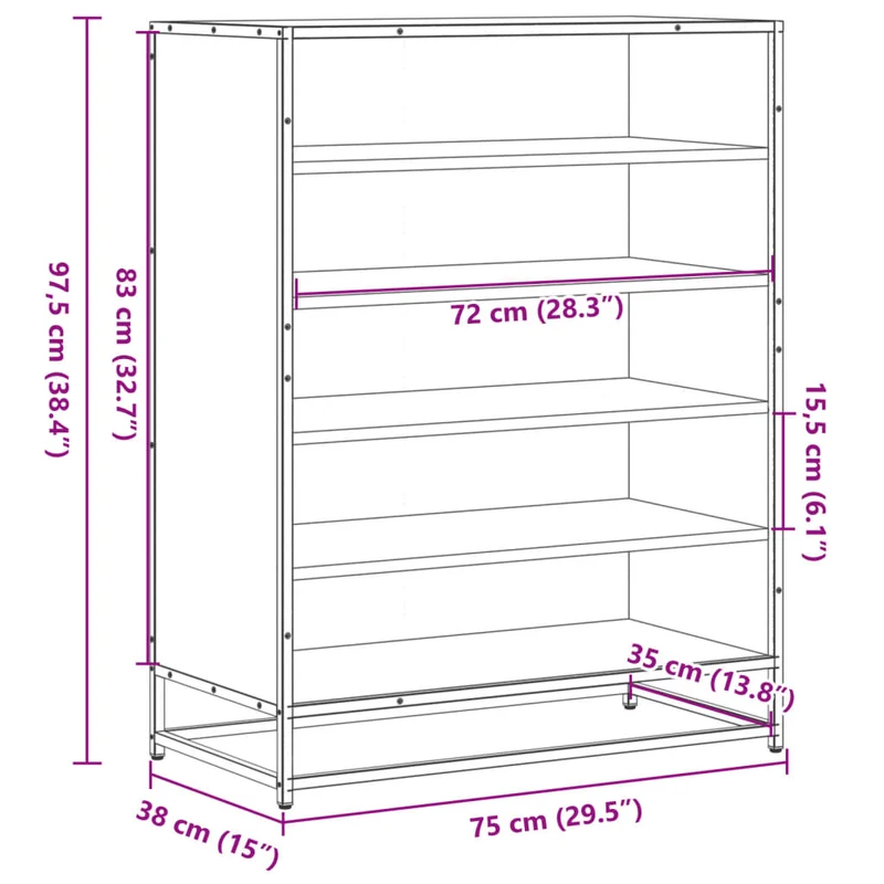 Armoire à chaussures 75 x 38 x 97,5 cm grand espace rangement déco moderne en bois d'ingénierie chêne sonoma 02_0055628