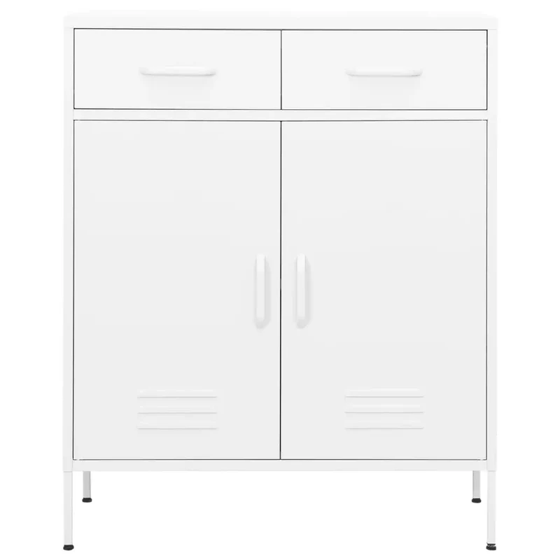 Armoire de rangement moderne 80 x 35 x 101,5 cm 2 tiroirs 2 portes en acier blanc 02_0046852