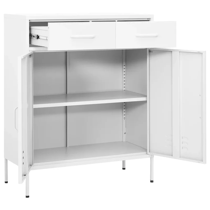 Armoire de rangement moderne 80 x 35 x 101,5 cm 2 tiroirs 2 portes en acier blanc 02_0046852