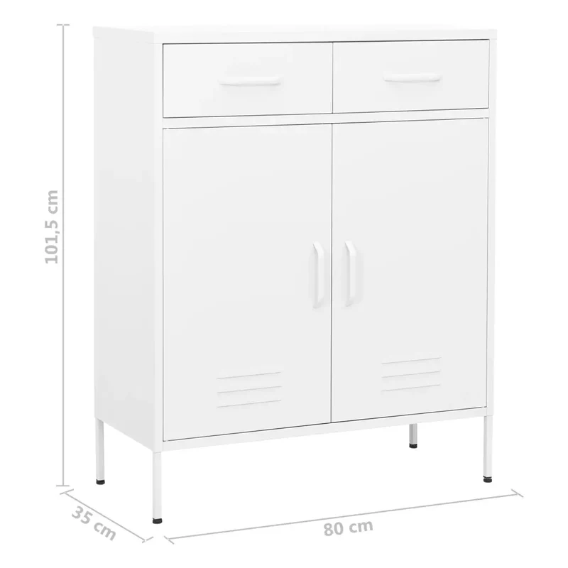 Armoire de rangement moderne 80 x 35 x 101,5 cm 2 tiroirs 2 portes en acier blanc 02_0046852