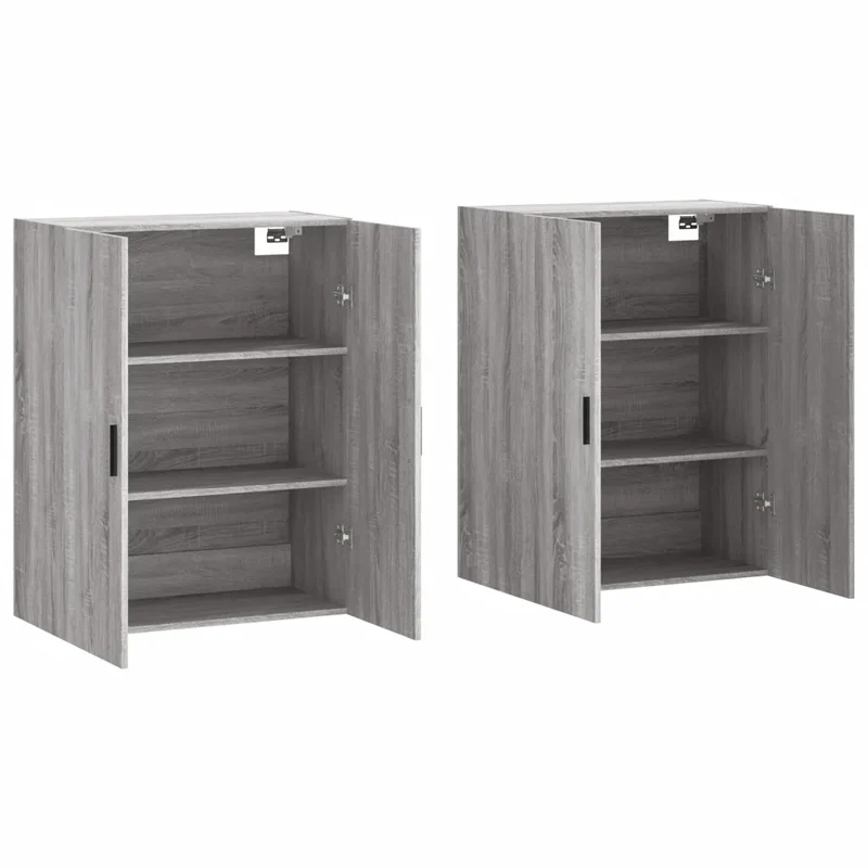 Lot de 2 armoires murales rangement design intemporel 69,5 x 34 x 90 cm en bois d'ingénierie gris 02_0055370