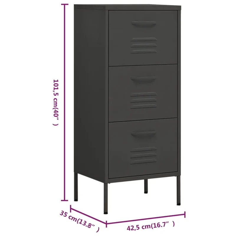 Armoire de rangement pratique moderne 42,5 x 35 x 101,5 cm avec tiroirs extensibles en acier anthracite 02_0046874